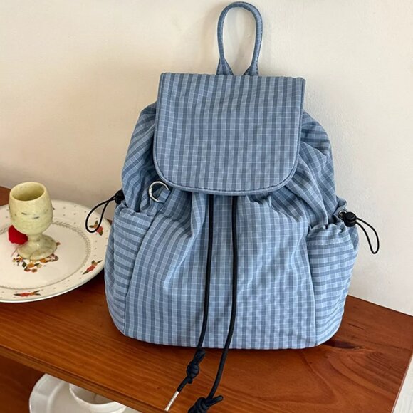 Plaid Drawstring Closure Backpack Bag - Picture 7 of 9